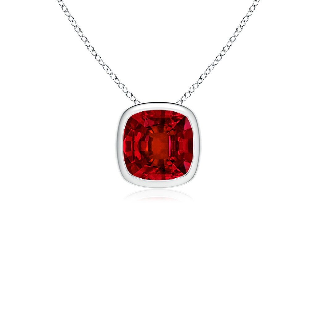 8mm Labgrown Lab-Grown Bezel-Set Cushion Ruby Solitaire Pendant in White Gold