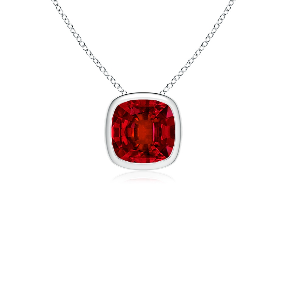 8mm Labgrown Lab-Grown Bezel-Set Cushion Ruby Solitaire Pendant in White Gold 