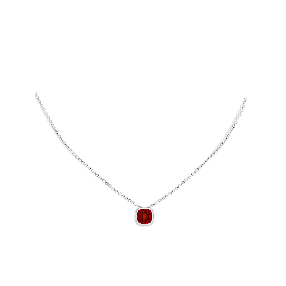 8mm Labgrown Lab-Grown Bezel-Set Cushion Ruby Solitaire Pendant in White Gold pen