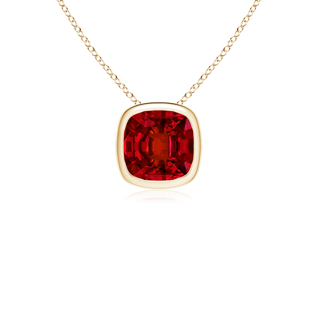 8mm Labgrown Lab-Grown Bezel-Set Cushion Ruby Solitaire Pendant in Yellow Gold