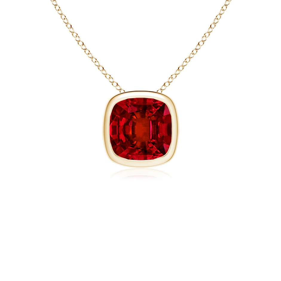 8mm Labgrown Lab-Grown Bezel-Set Cushion Ruby Solitaire Pendant in Yellow Gold 