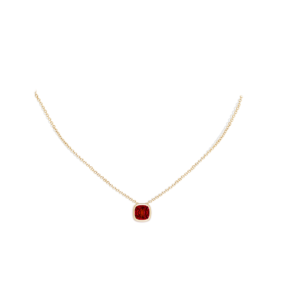 8mm Labgrown Lab-Grown Bezel-Set Cushion Ruby Solitaire Pendant in Yellow Gold pen