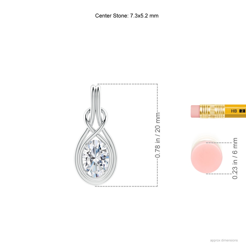 7.3x5.2mm FGVS Lab-Grown Oval Diamond Solitaire Infinity Knot Pendant in P950 Platinum ruler