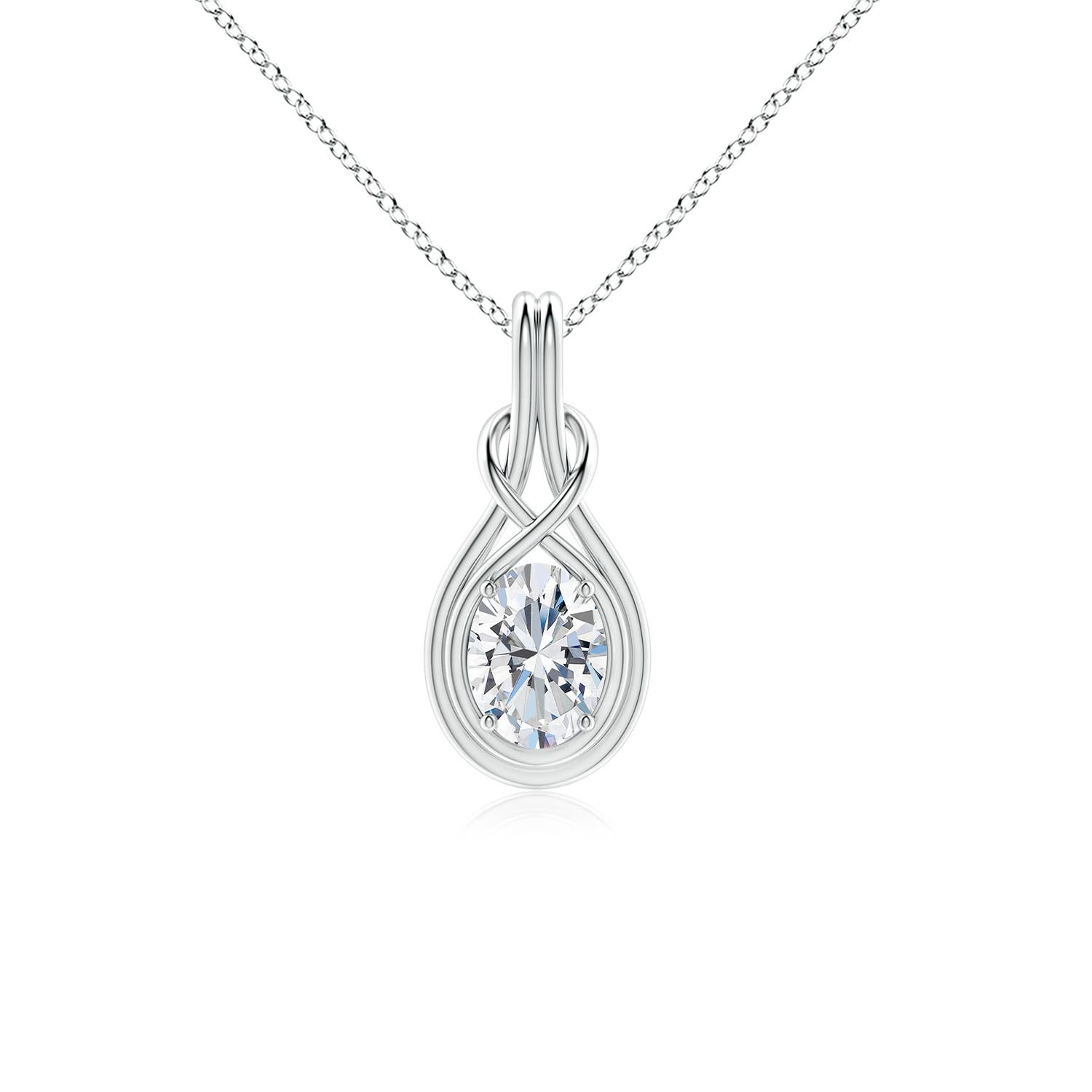 7.7x5.7mm FGVS Lab-Grown Oval Diamond Solitaire Infinity Knot Pendant in White Gold