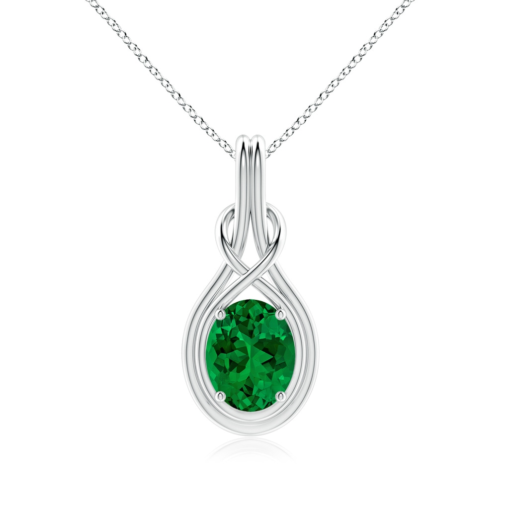 10x8mm Labgrown Lab-Grown Oval Emerald Solitaire Infinity Knot Pendant in P950 Platinum