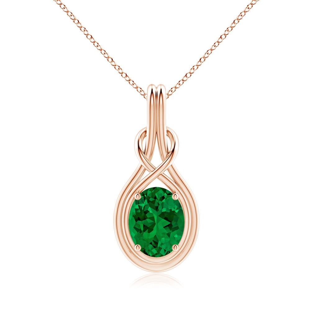 10x8mm Labgrown Lab-Grown Oval Emerald Solitaire Infinity Knot Pendant in Rose Gold