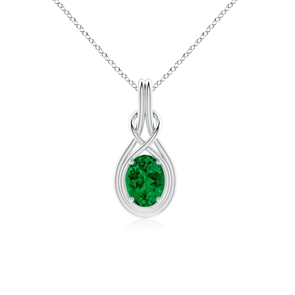 8x6mm Labgrown Lab-Grown Oval Emerald Solitaire Infinity Knot Pendant in White Gold