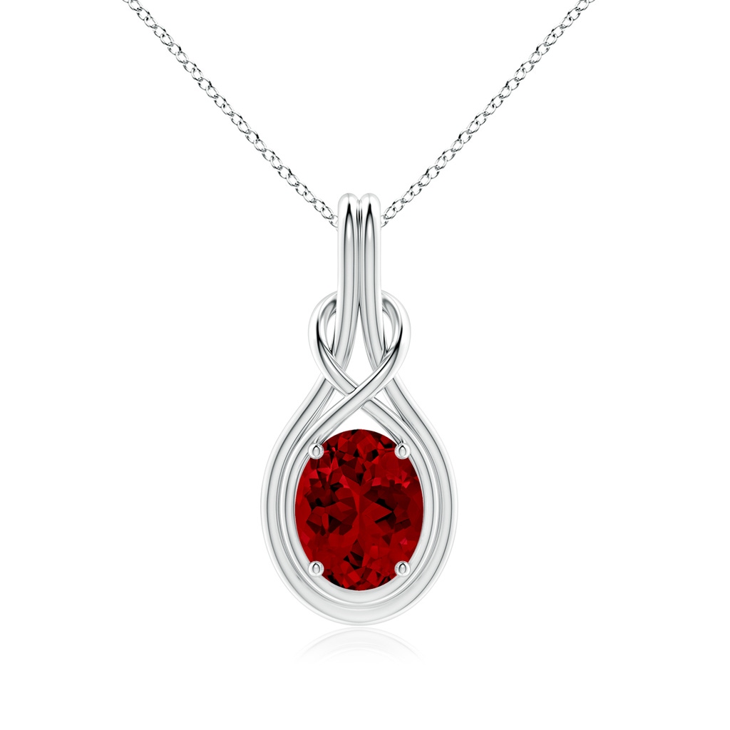 10x8mm Labgrown Lab-Grown Oval Ruby Solitaire Infinity Knot Pendant in P950 Platinum