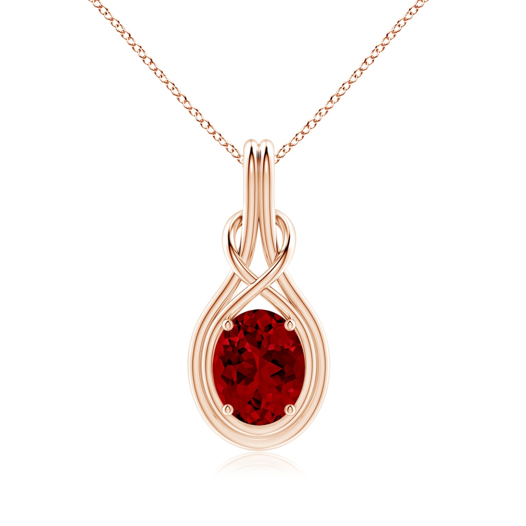 10x8mm Labgrown Lab-Grown Oval Ruby Solitaire Infinity Knot Pendant in Rose Gold