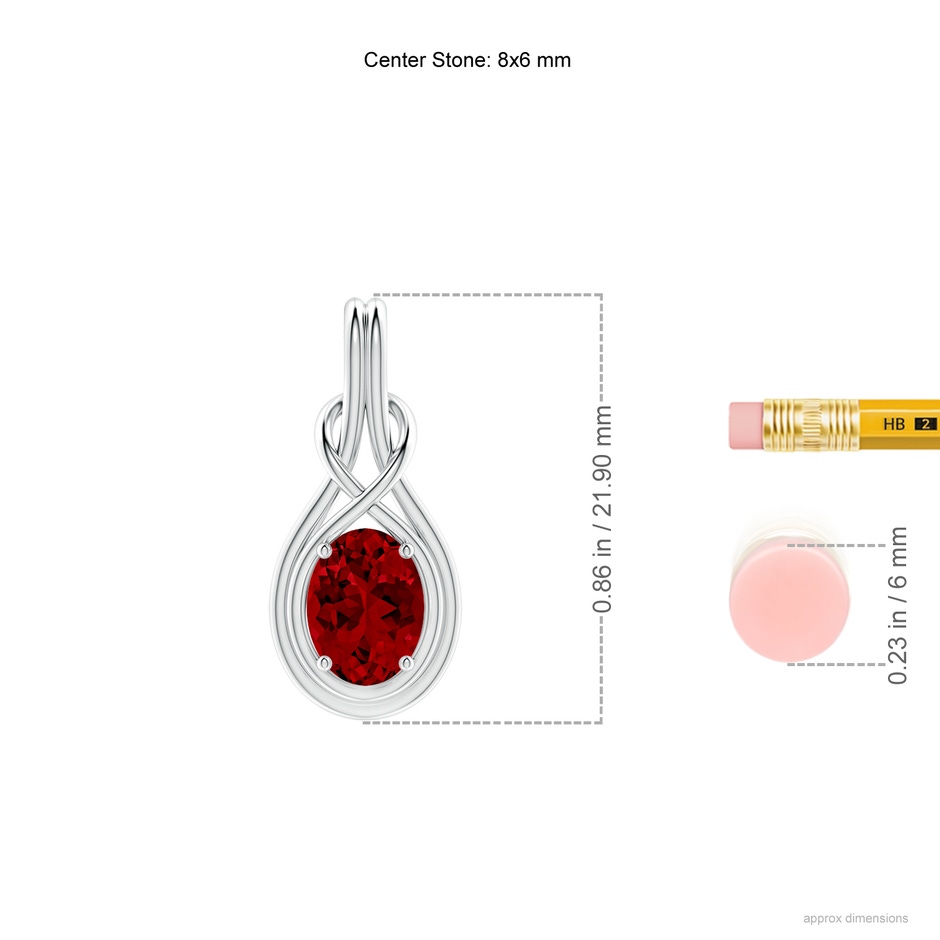 8x6mm Labgrown Lab-Grown Oval Ruby Solitaire Infinity Knot Pendant in White Gold ruler