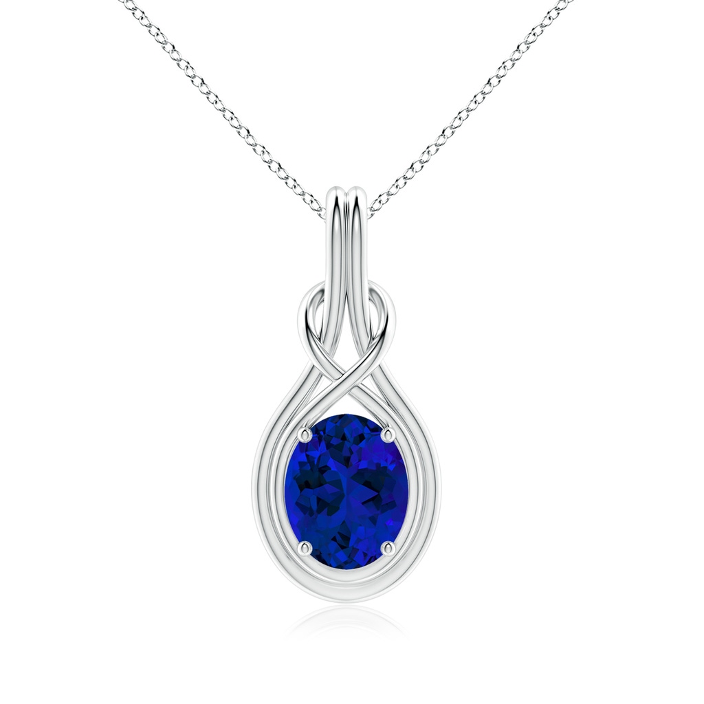 10x8mm Labgrown Lab-Grown Oval Blue Sapphire Solitaire Infinity Knot Pendant in P950 Platinum