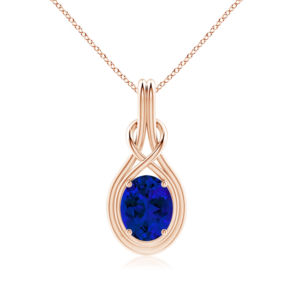 10x8mm Labgrown Lab-Grown Oval Blue Sapphire Solitaire Infinity Knot Pendant in Rose Gold