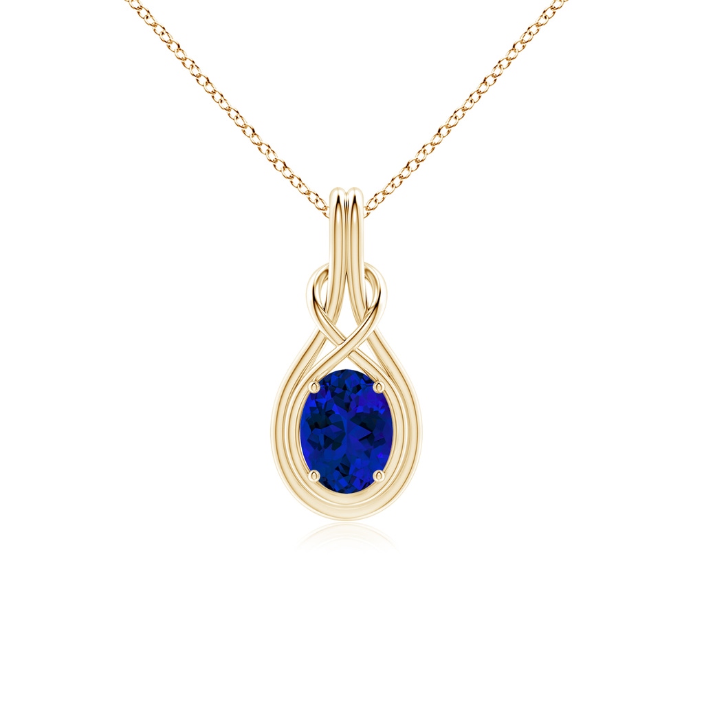 8x6mm Labgrown Lab-Grown Oval Blue Sapphire Solitaire Infinity Knot Pendant in Yellow Gold
