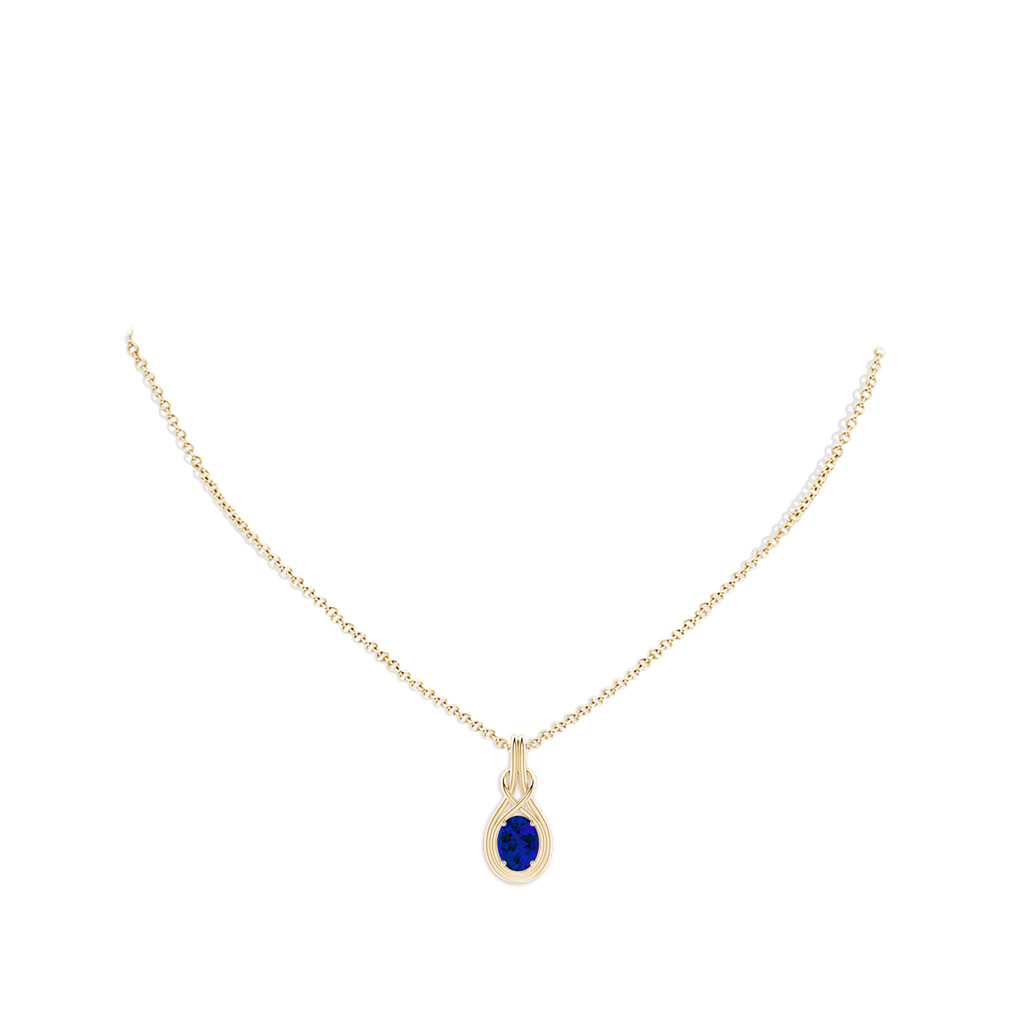 8x6mm Labgrown Lab-Grown Oval Blue Sapphire Solitaire Infinity Knot Pendant in Yellow Gold pen