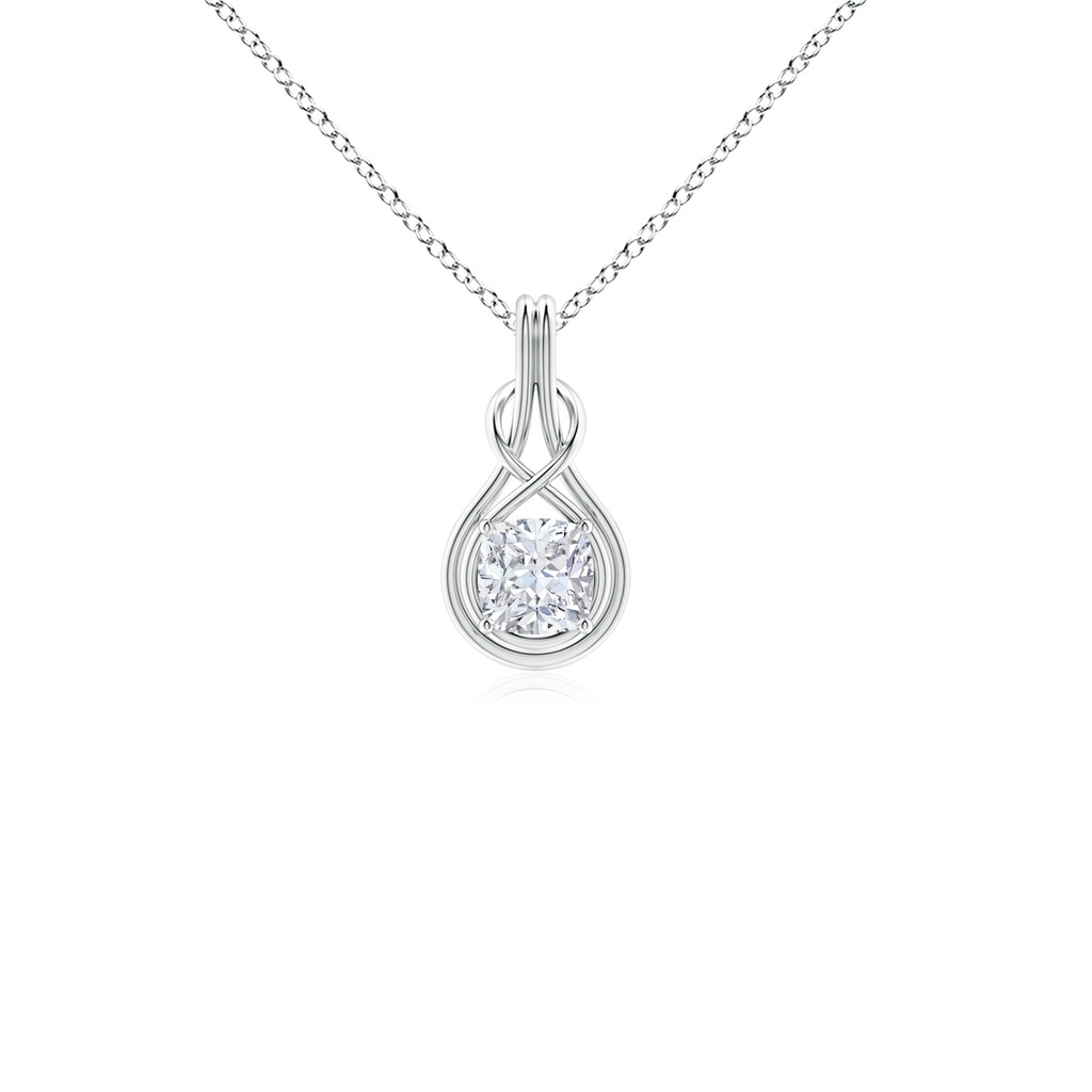 5.25mm FGVS Lab-Grown Cushion Diamond Solitaire Infinity Knot Pendant in 18K White Gold