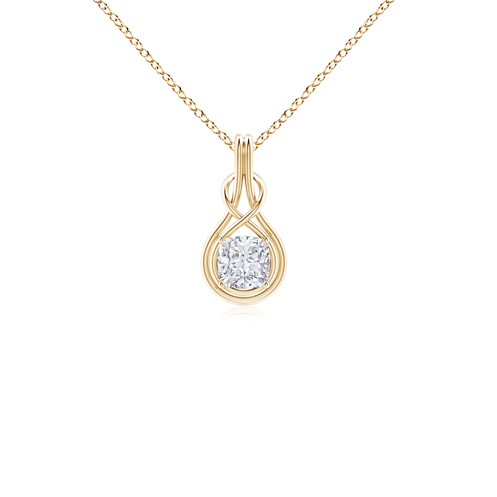 5.25mm FGVS Lab-Grown Cushion Diamond Solitaire Infinity Knot Pendant in Yellow Gold