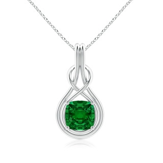 9mm Labgrown Lab-Grown Cushion Emerald Solitaire Infinity Knot Pendant in P950 Platinum