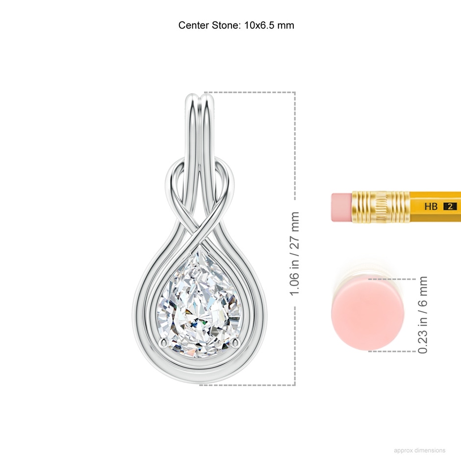10x6.5mm FGVS Lab-Grown Pear Diamond Solitaire Infinity Knot Pendant in P950 Platinum ruler