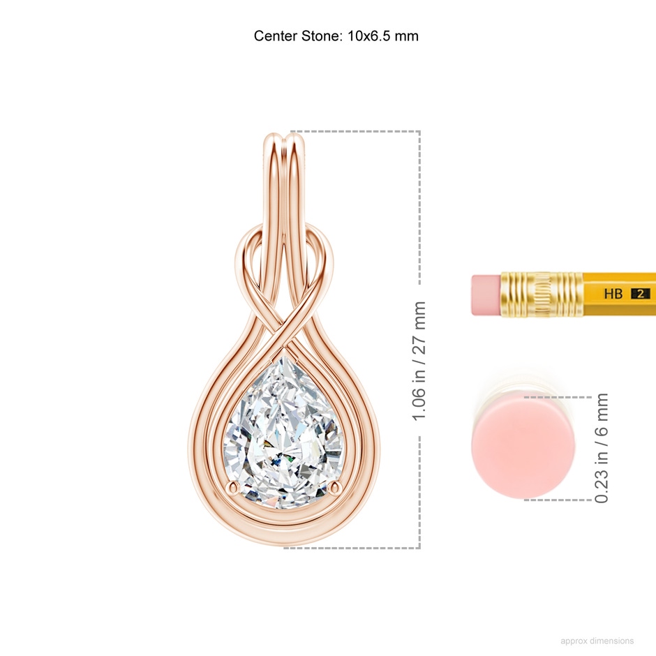 10x6.5mm FGVS Lab-Grown Pear Diamond Solitaire Infinity Knot Pendant in Rose Gold ruler