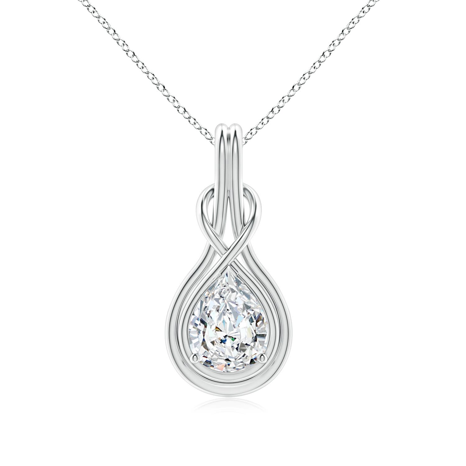 10x6.5mm FGVS Lab-Grown Pear Diamond Solitaire Infinity Knot Pendant in White Gold