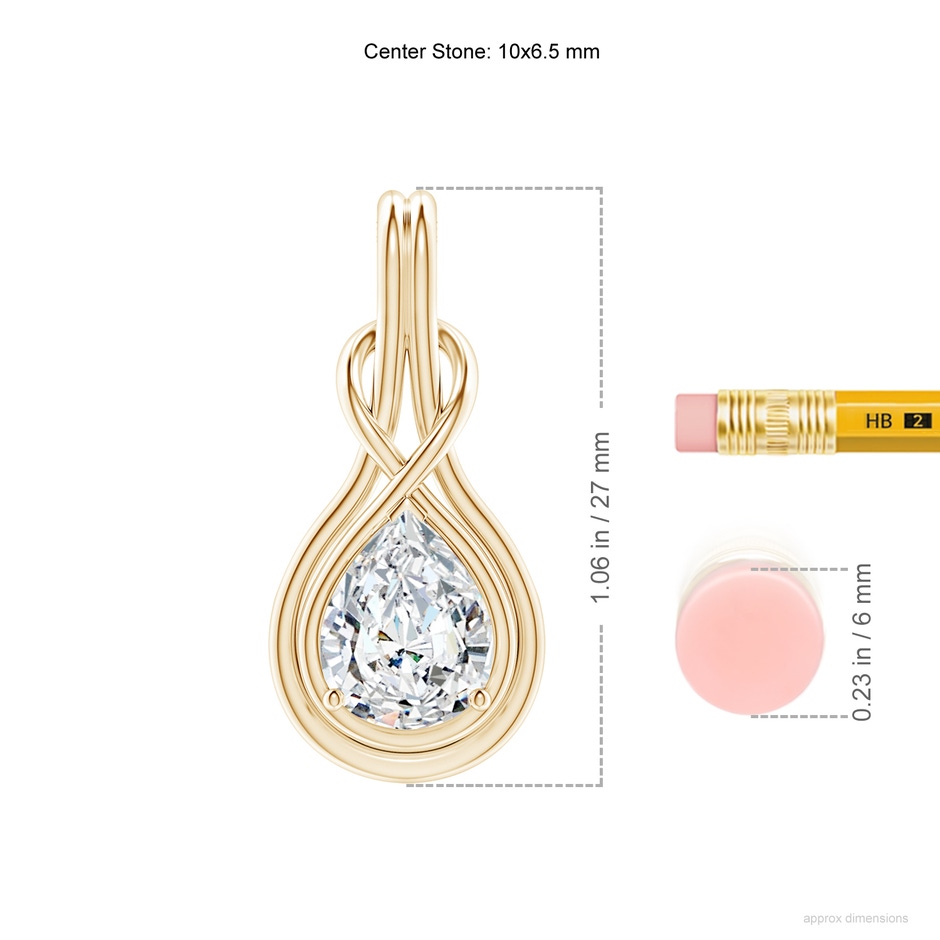10x6.5mm FGVS Lab-Grown Pear Diamond Solitaire Infinity Knot Pendant in Yellow Gold ruler