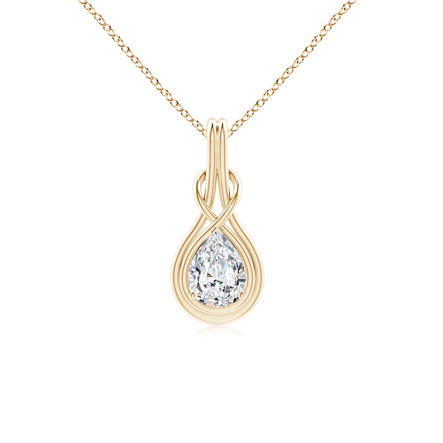 8x5mm FGVS Lab-Grown Pear Diamond Solitaire Infinity Knot Pendant in 18K Yellow Gold
