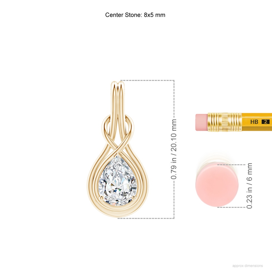 8x5mm FGVS Lab-Grown Pear Diamond Solitaire Infinity Knot Pendant in Yellow Gold ruler