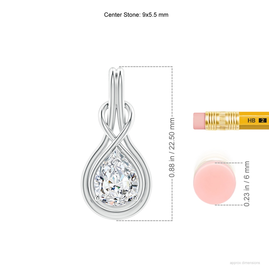 9x5.5mm FGVS Lab-Grown Pear Diamond Solitaire Infinity Knot Pendant in White Gold ruler