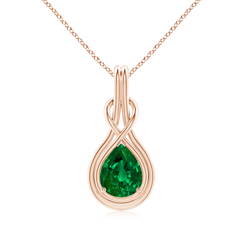 10x8mm Labgrown Lab-Grown Pear Emerald Solitaire Infinity Knot Pendant in Rose Gold