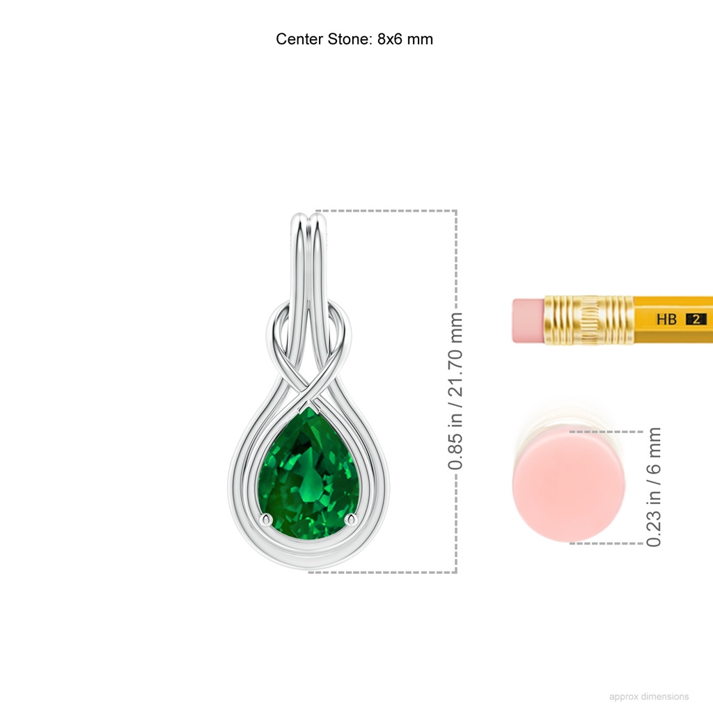 8x6mm Labgrown Lab-Grown Pear Emerald Solitaire Infinity Knot Pendant in White Gold ruler