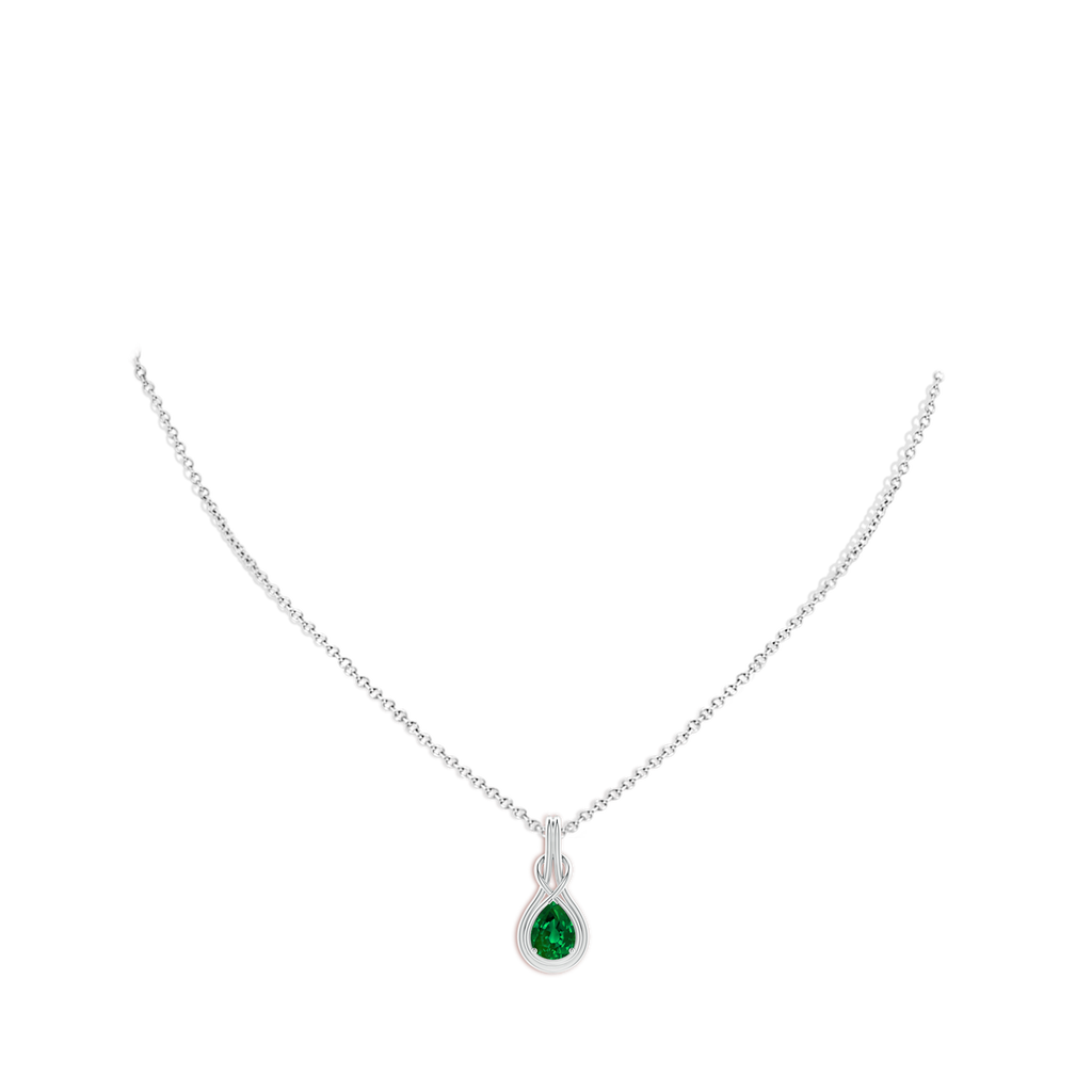 8x6mm Labgrown Lab-Grown Pear Emerald Solitaire Infinity Knot Pendant in White Gold pen