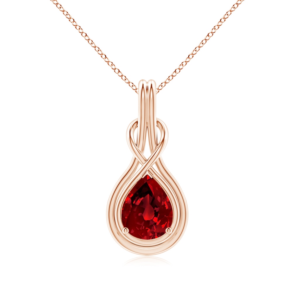 10x8mm Labgrown Lab-Grown Pear Ruby Solitaire Infinity Knot Pendant in Rose Gold