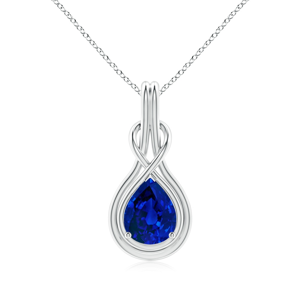 10x8mm Labgrown Lab-Grown Pear Blue Sapphire Solitaire Infinity Knot Pendant in P950 Platinum