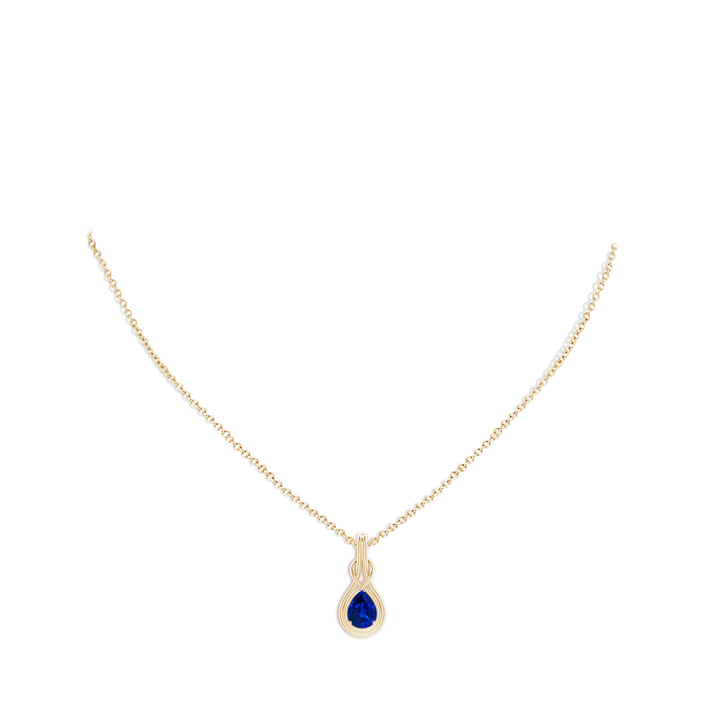 8x6mm Labgrown Lab-Grown Pear Blue Sapphire Solitaire Infinity Knot Pendant in Yellow Gold pen