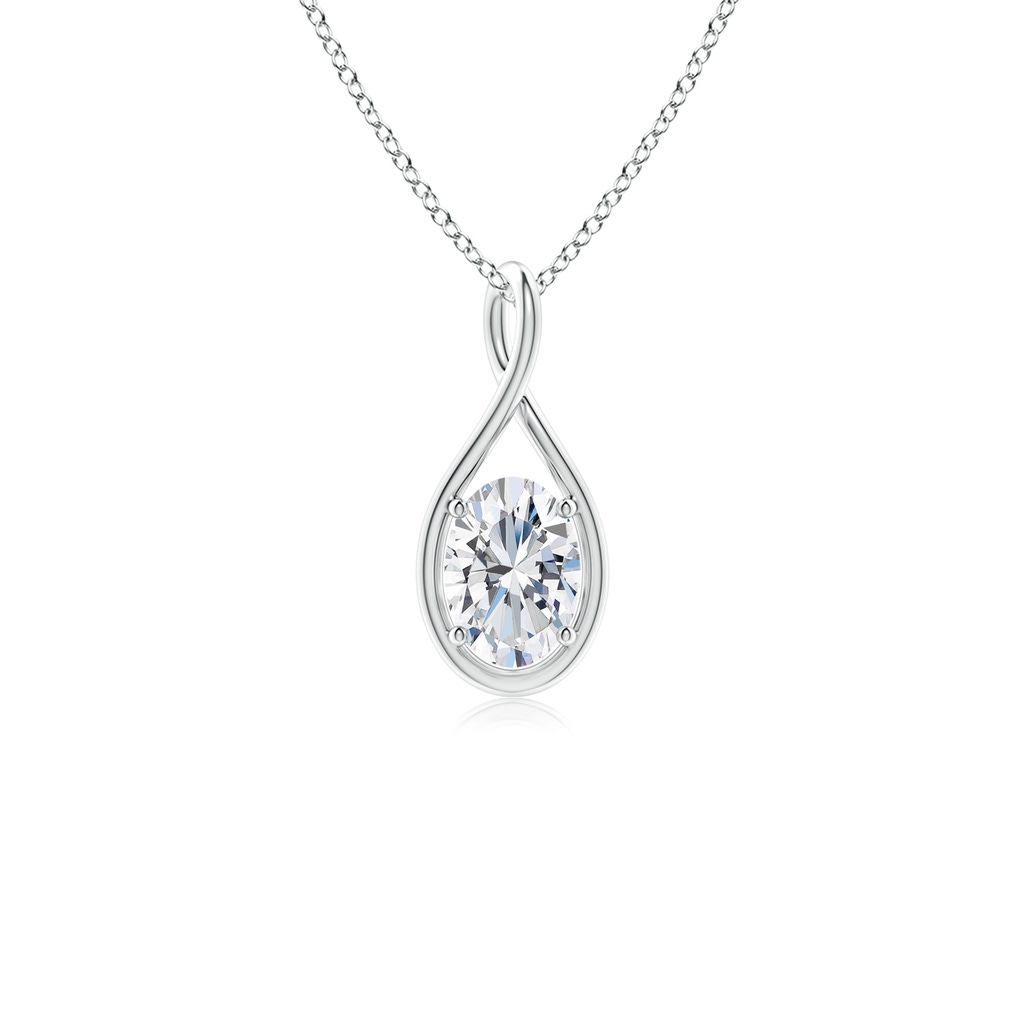 7.3x5.2mm FGVS Lab-Grown Solitaire Oval Diamond Twist Bale Pendant in 18K White Gold