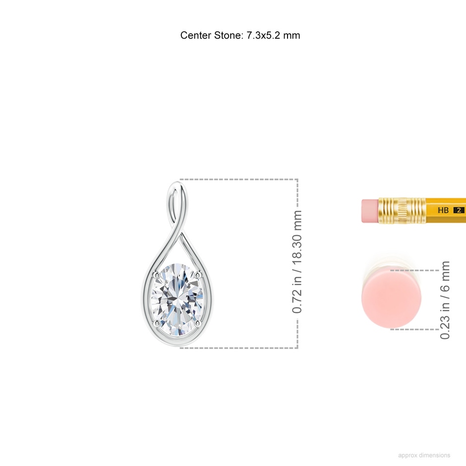 7.3x5.2mm FGVS Lab-Grown Solitaire Oval Diamond Twist Bale Pendant in P950 Platinum ruler