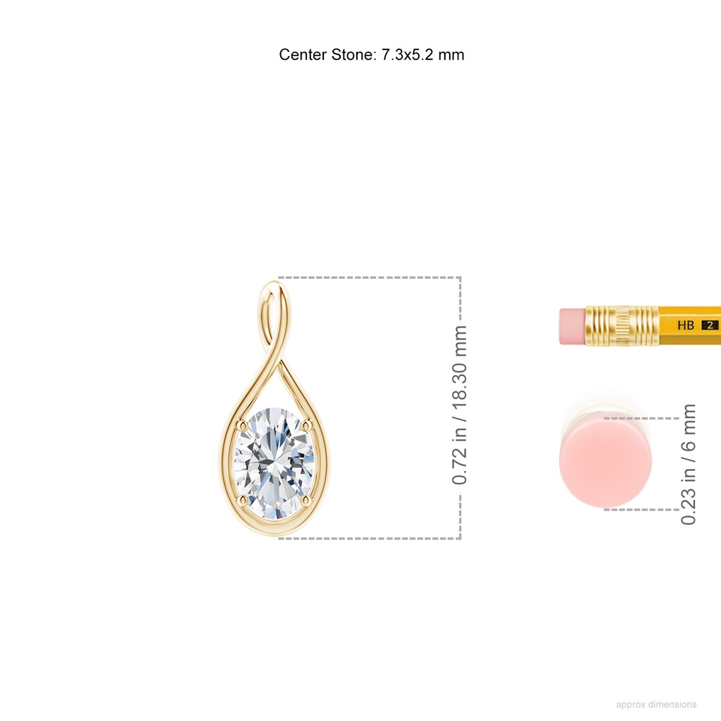 7.3x5.2mm FGVS Lab-Grown Solitaire Oval Diamond Twist Bale Pendant in Yellow Gold ruler