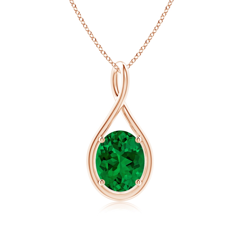 10x8mm Labgrown Lab-Grown Solitaire Oval Emerald Twist Bale Pendant in Rose Gold