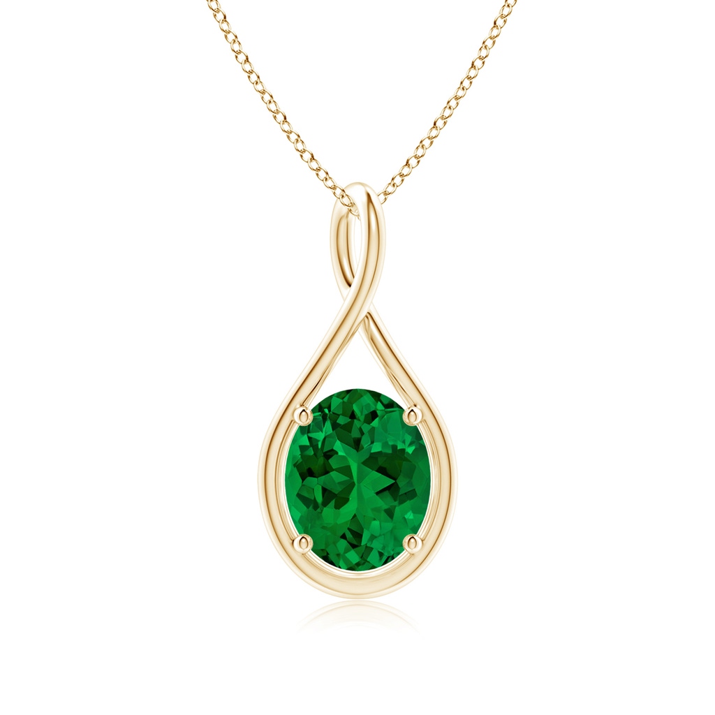 10x8mm Labgrown Lab-Grown Solitaire Oval Emerald Twist Bale Pendant in Yellow Gold