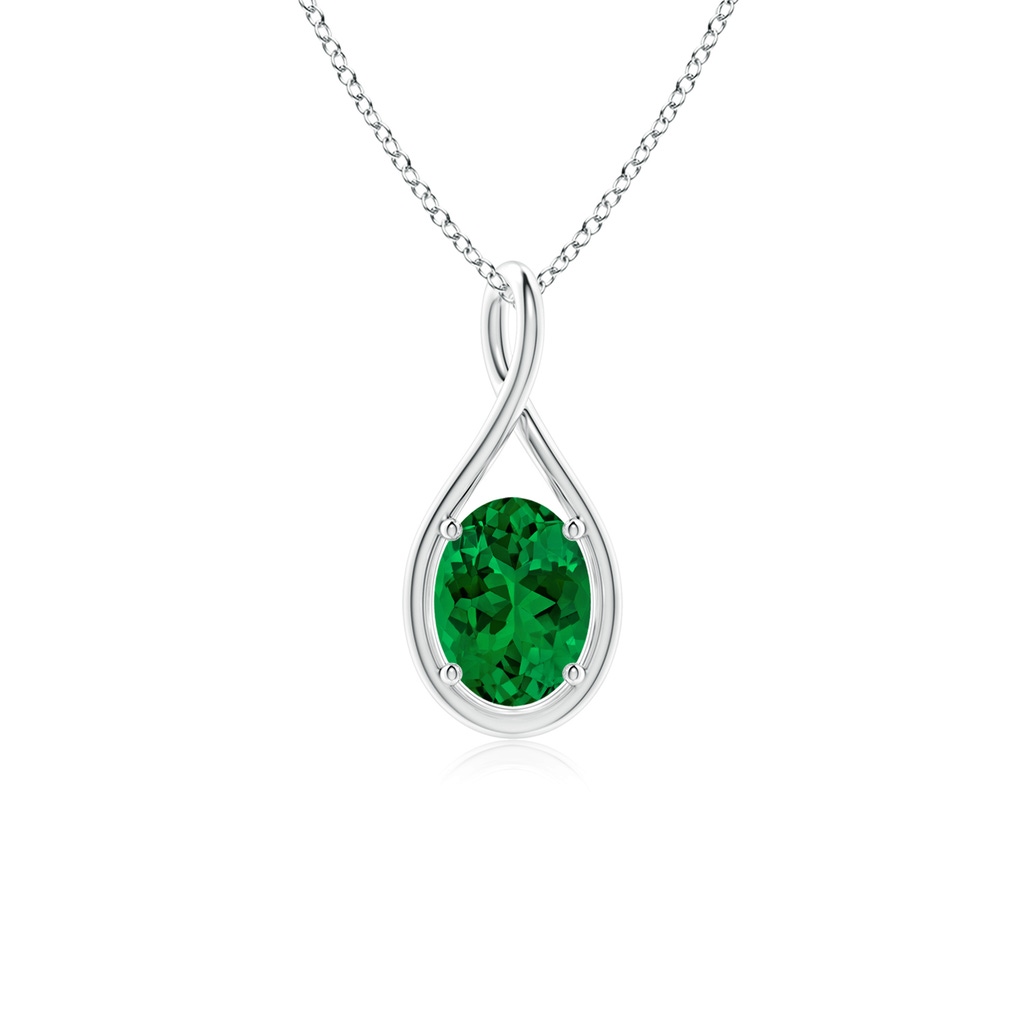 8x6mm Labgrown Lab-Grown Solitaire Oval Emerald Twist Bale Pendant in White Gold