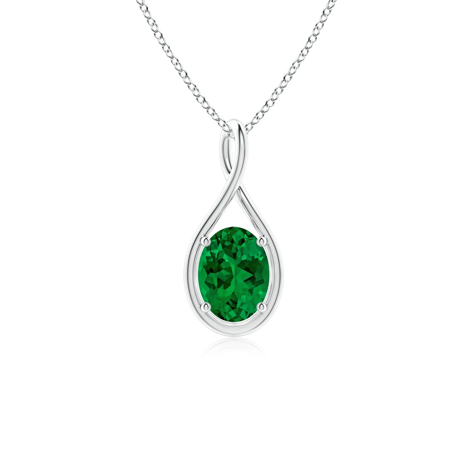 8x6mm Labgrown Lab-Grown Solitaire Oval Emerald Twist Bale Pendant in White Gold 