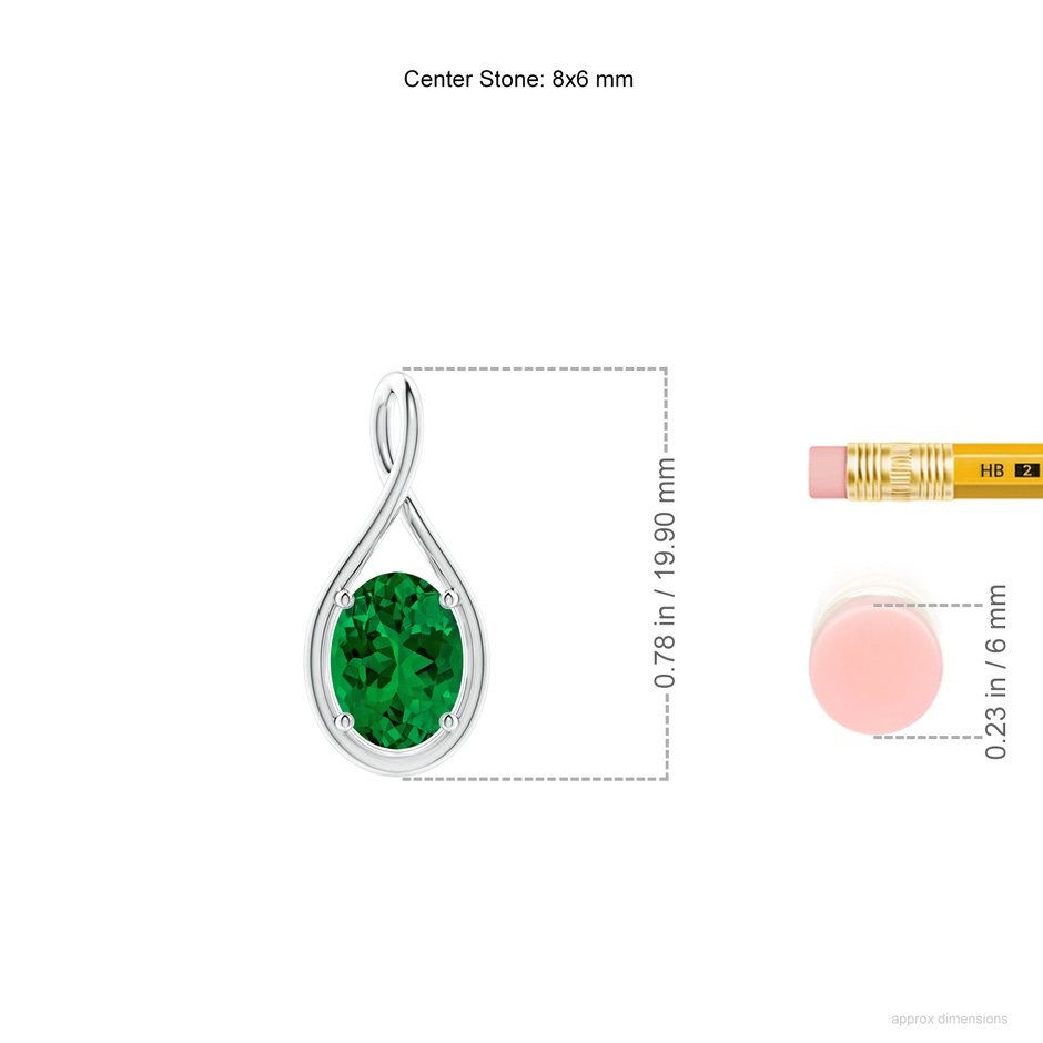 8x6mm Labgrown Lab-Grown Solitaire Oval Emerald Twist Bale Pendant in White Gold ruler