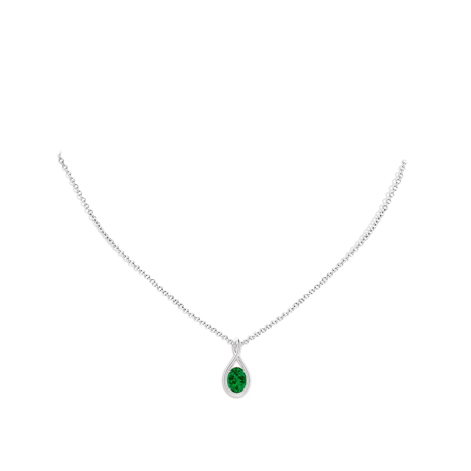 8x6mm Labgrown Lab-Grown Solitaire Oval Emerald Twist Bale Pendant in White Gold pen