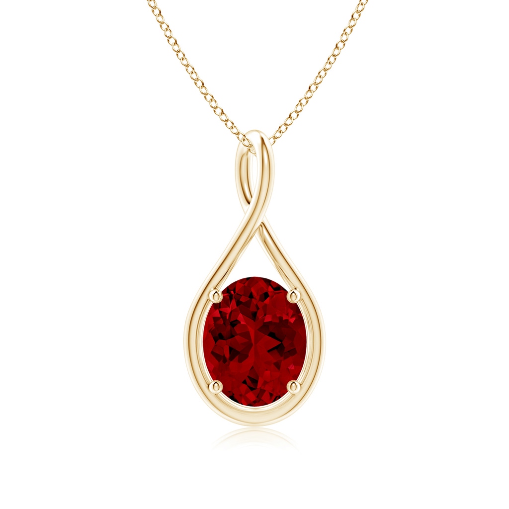 10x8mm Labgrown Lab-Grown Solitaire Oval Ruby Twist Bale Pendant in Yellow Gold