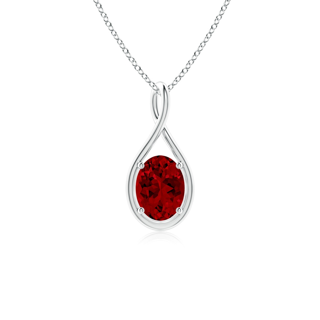 8x6mm Labgrown Lab-Grown Solitaire Oval Ruby Twist Bale Pendant in White Gold