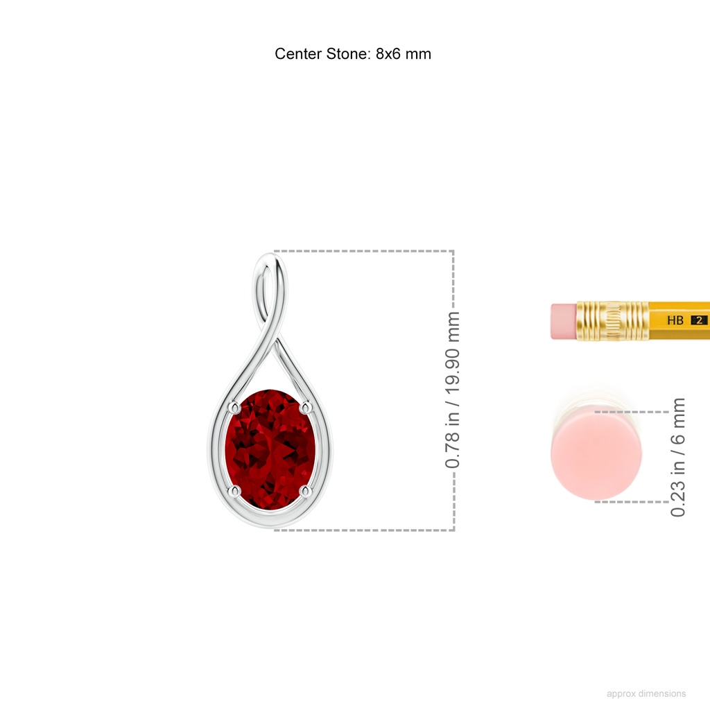 8x6mm Labgrown Lab-Grown Solitaire Oval Ruby Twist Bale Pendant in White Gold ruler