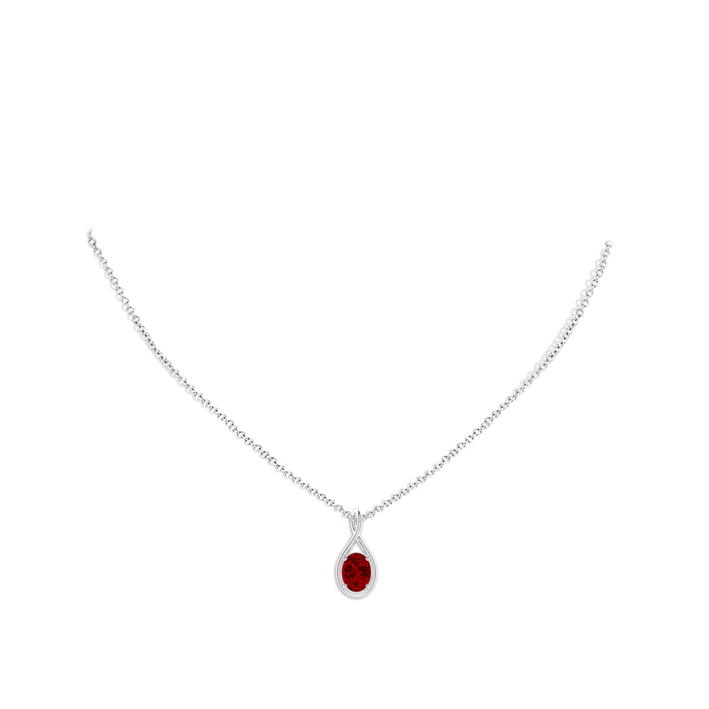 8x6mm Labgrown Lab-Grown Solitaire Oval Ruby Twist Bale Pendant in White Gold pen