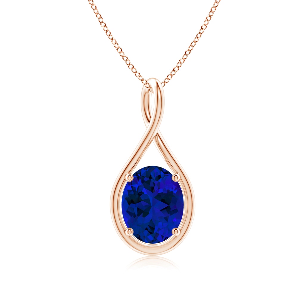 10x8mm Labgrown Lab-Grown Solitaire Oval Blue Sapphire Twist Bale Pendant in Rose Gold