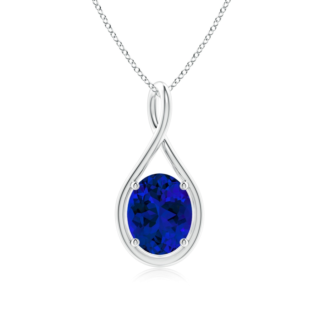 10x8mm Labgrown Lab-Grown Solitaire Oval Blue Sapphire Twist Bale Pendant in White Gold