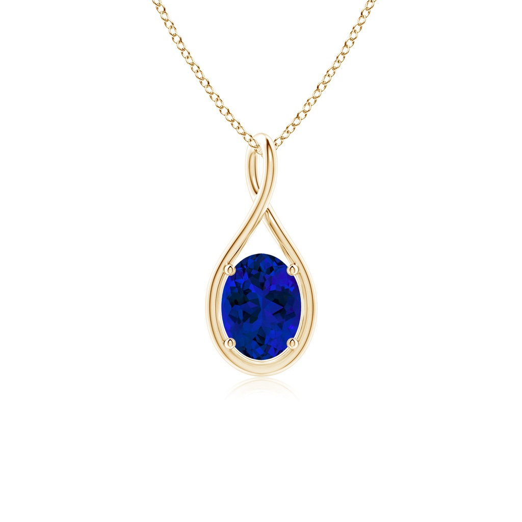 8x6mm Labgrown Lab-Grown Solitaire Oval Blue Sapphire Twist Bale Pendant in Yellow Gold